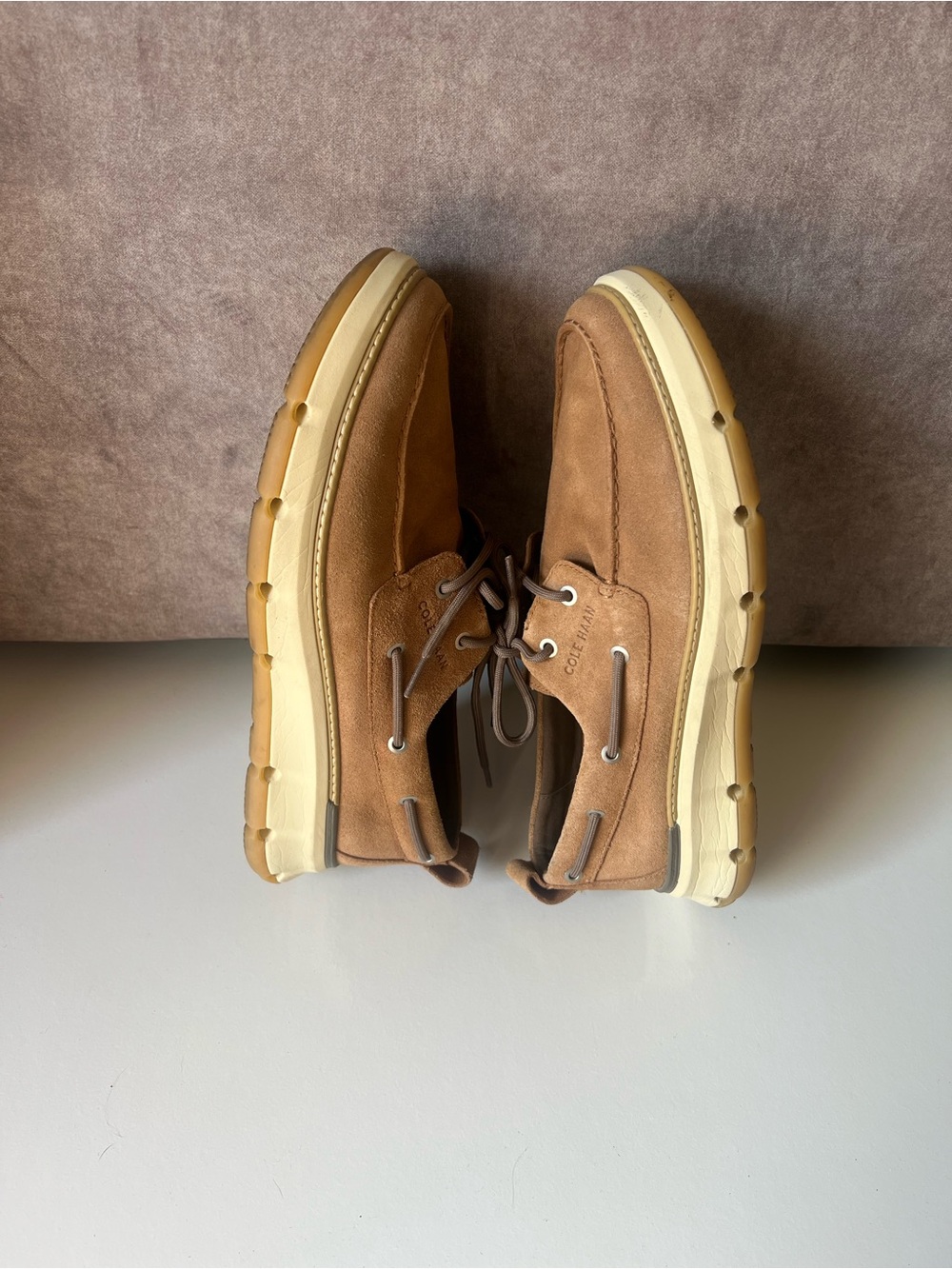 Cole Haan Tan Suede Boat Shoes with Cream Sole